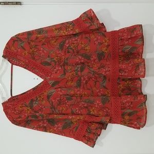 Women's floral sheer eyelet blouse